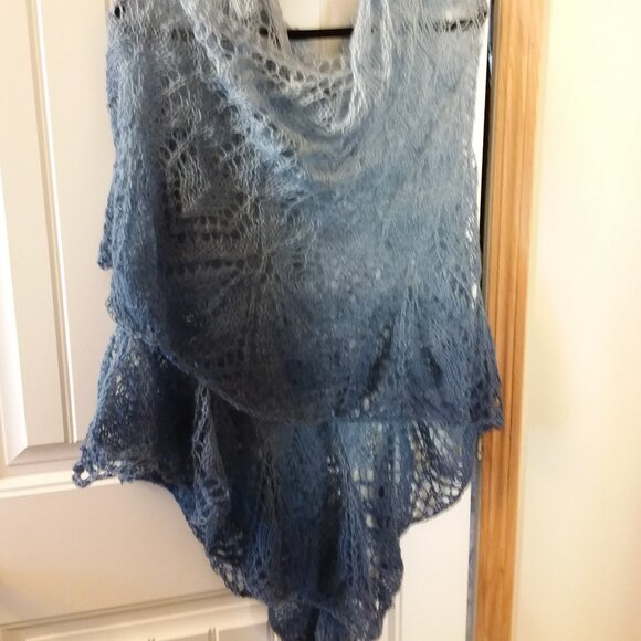 Handmade Blue Mohair Lace Shawl – Romantic Lightweight Wrap – One of a Kind - Picture 6 of 8